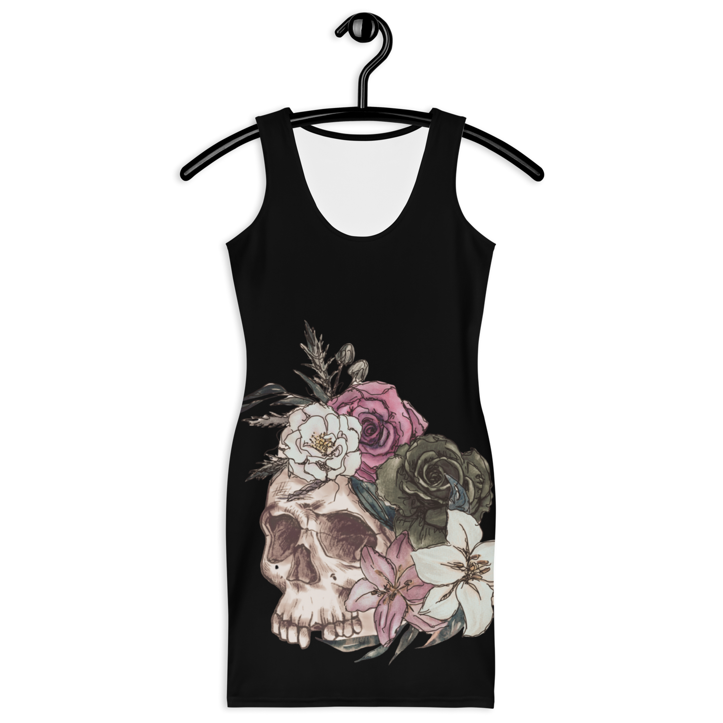 Unruly Vintage Skull & Roses Fitted Dress
