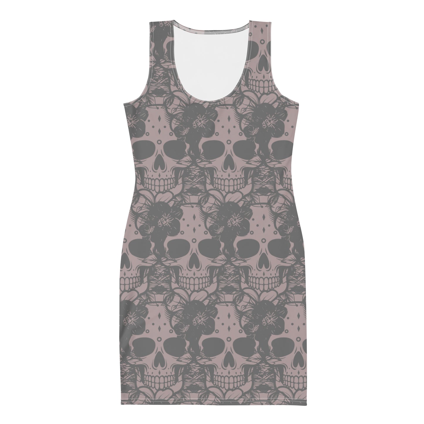 Grey & Pink Skull Fitted Dress