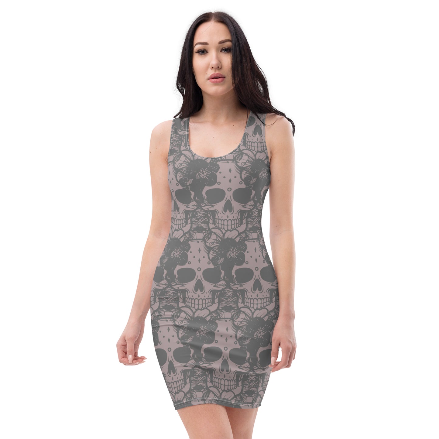 Grey & Pink Skull Fitted Dress