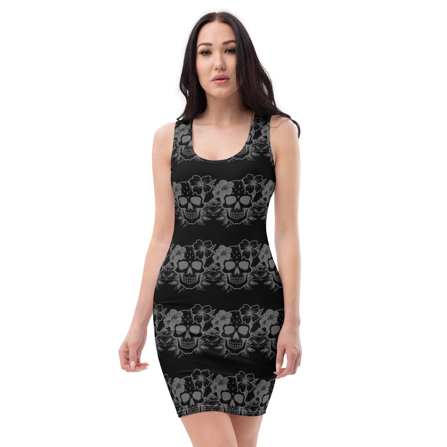 Black & Grey Skull Bodycon Dress