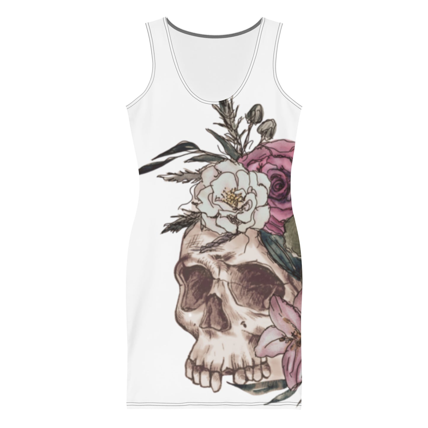 Floral Unruly Vintage Skull Dress in White