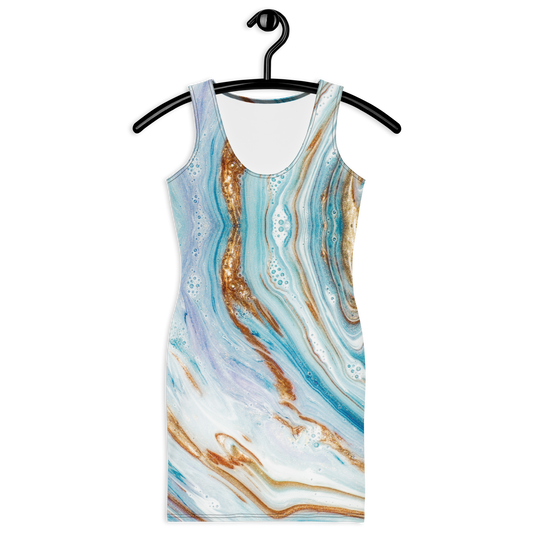 Marble Print Dress in Gold & Teal